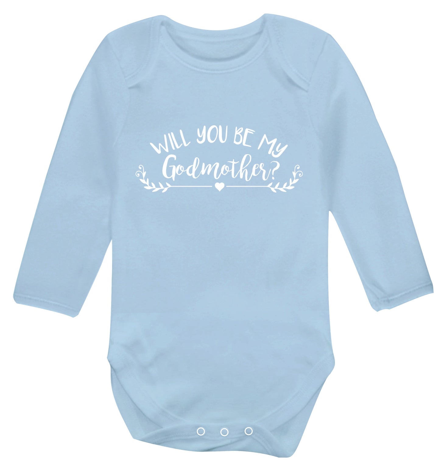 Will you be my godmother? Baby Vest long sleeved pale blue 6-12 months