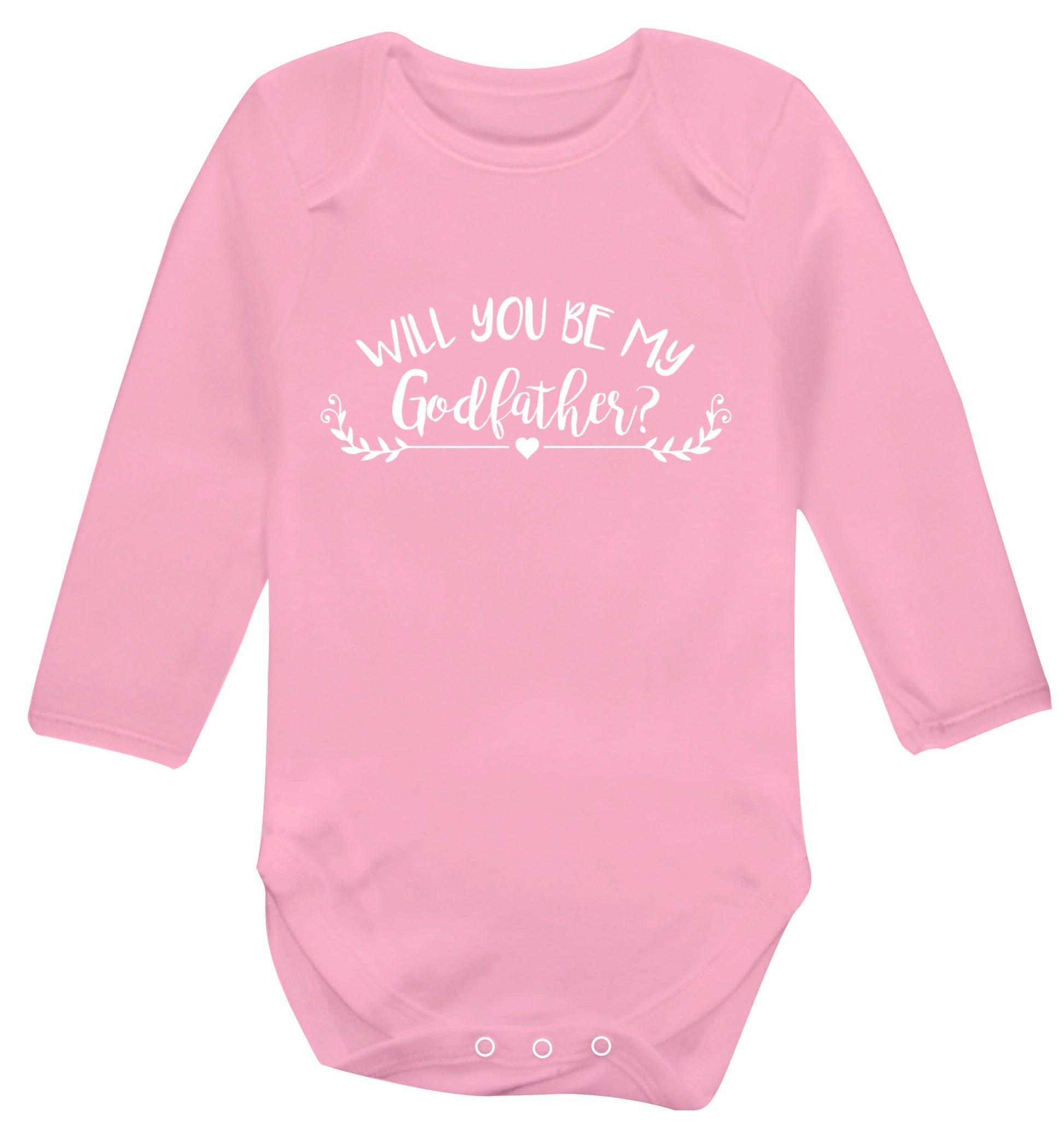 Will you be my godfather? Baby Vest long sleeved pale pink 6-12 months