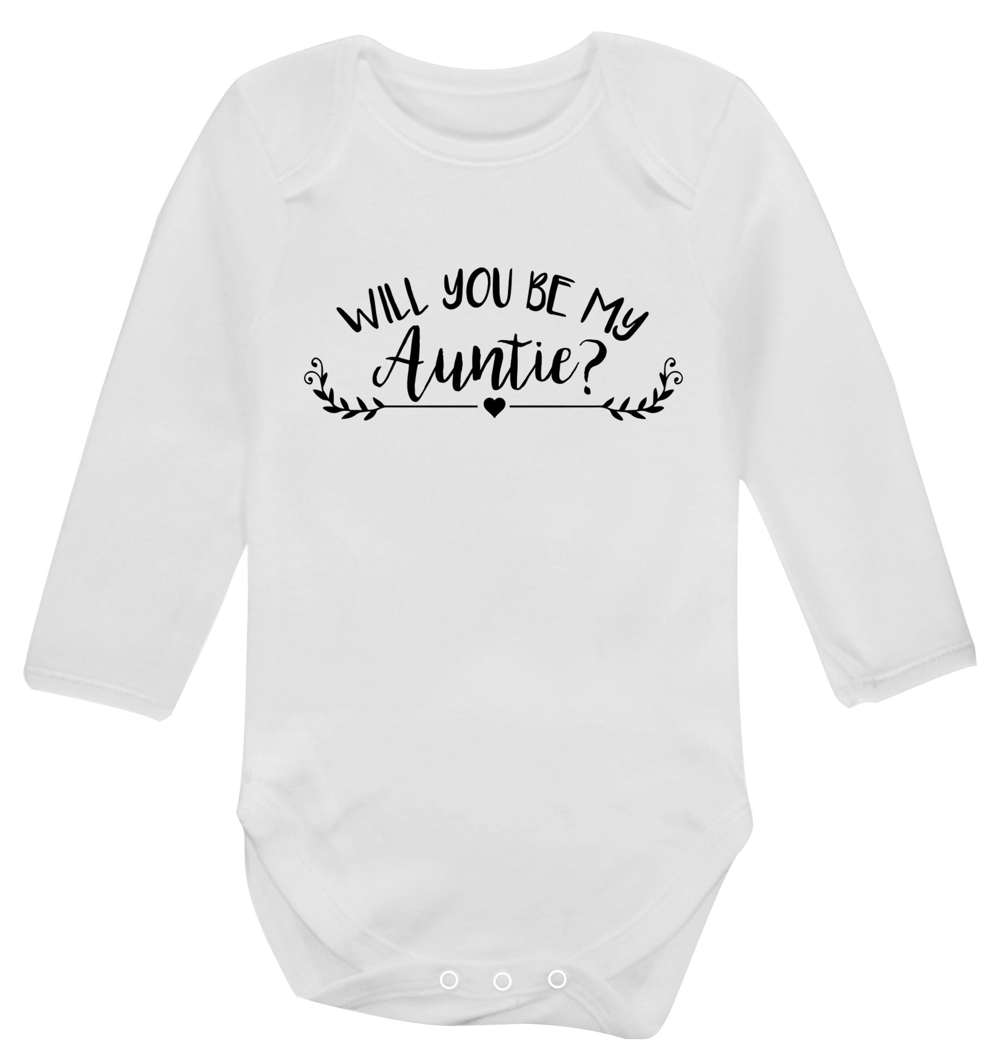 Will you be my auntie? Baby Vest long sleeved white 6-12 months