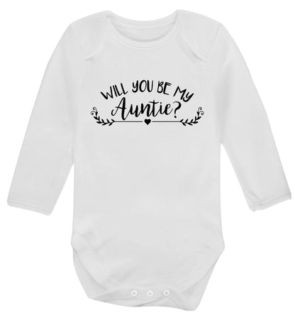 Will you be my auntie? Baby Vest long sleeved white 6-12 months