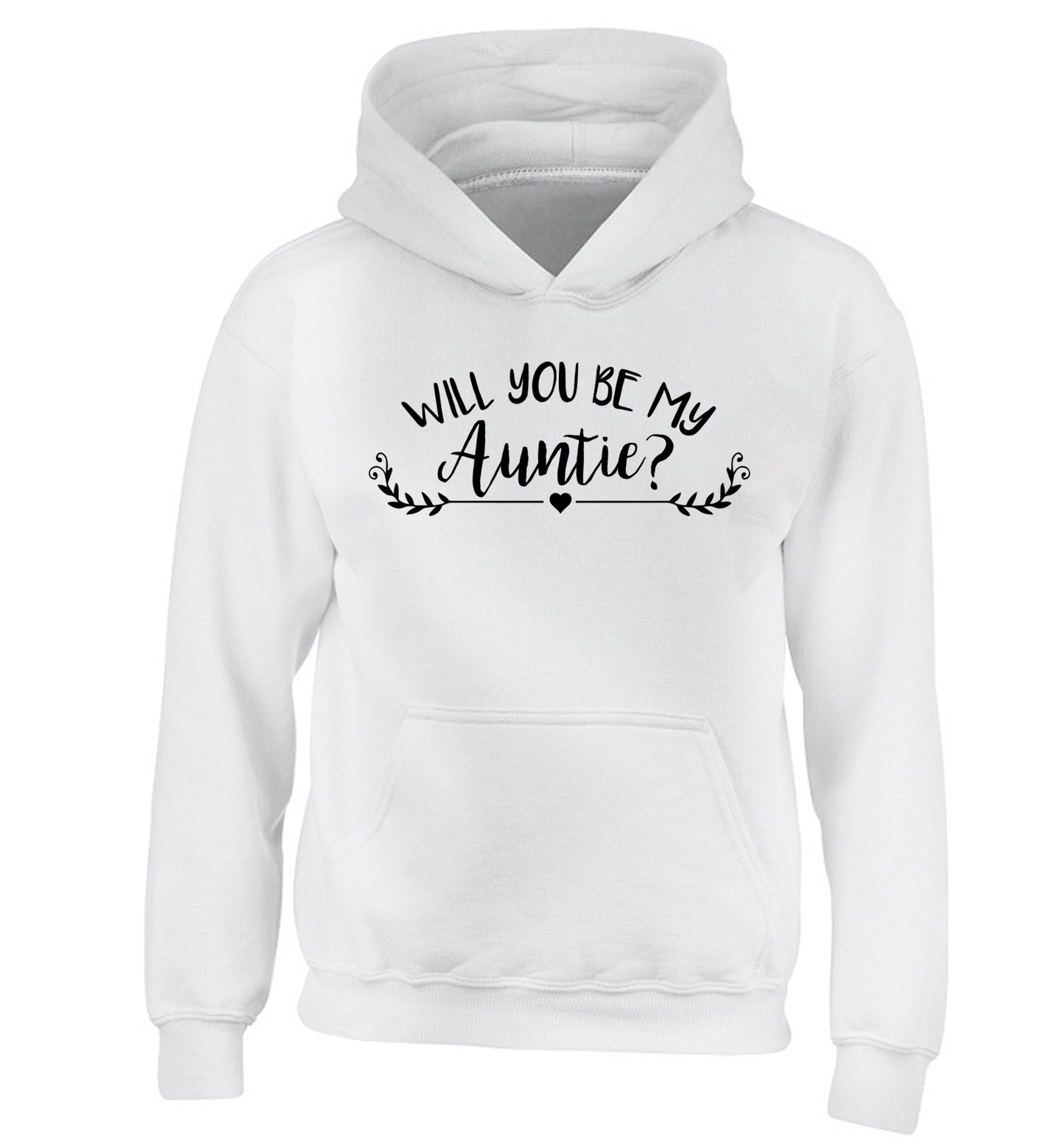 Will you be my auntie? children's white hoodie 12-14 Years