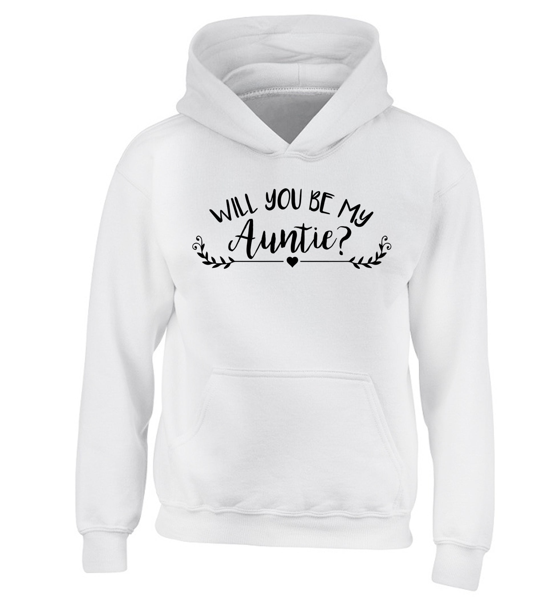 Will you be my auntie? children's white hoodie 12-14 Years