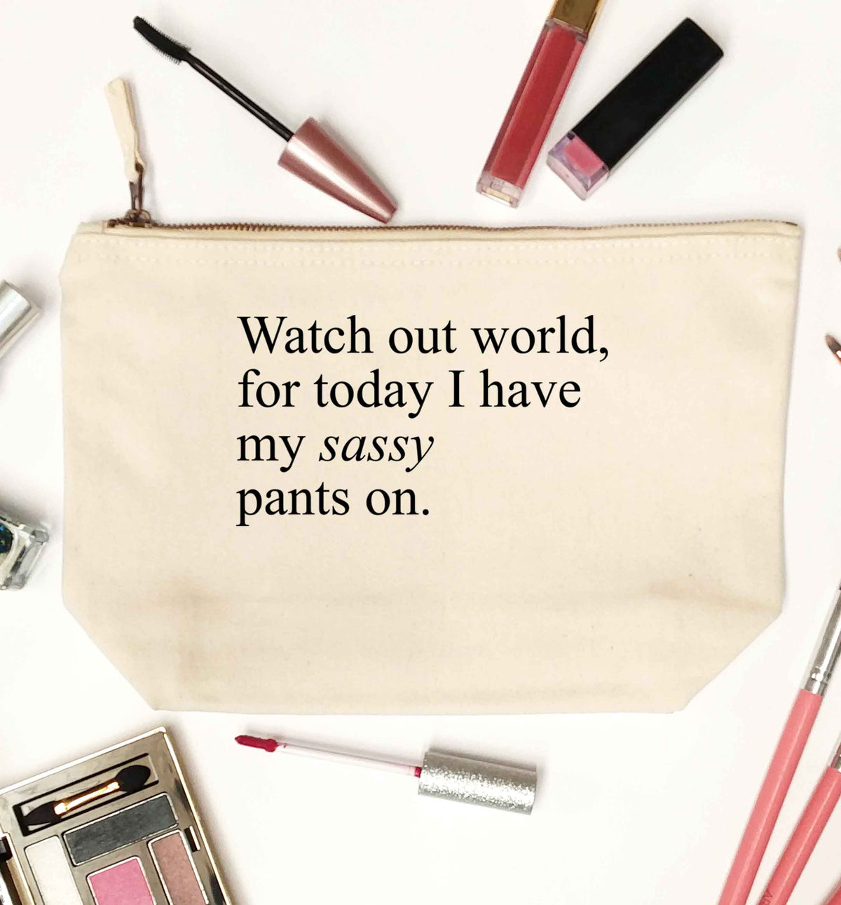 Watch out world for today I have my sassy pants on natural makeup bag