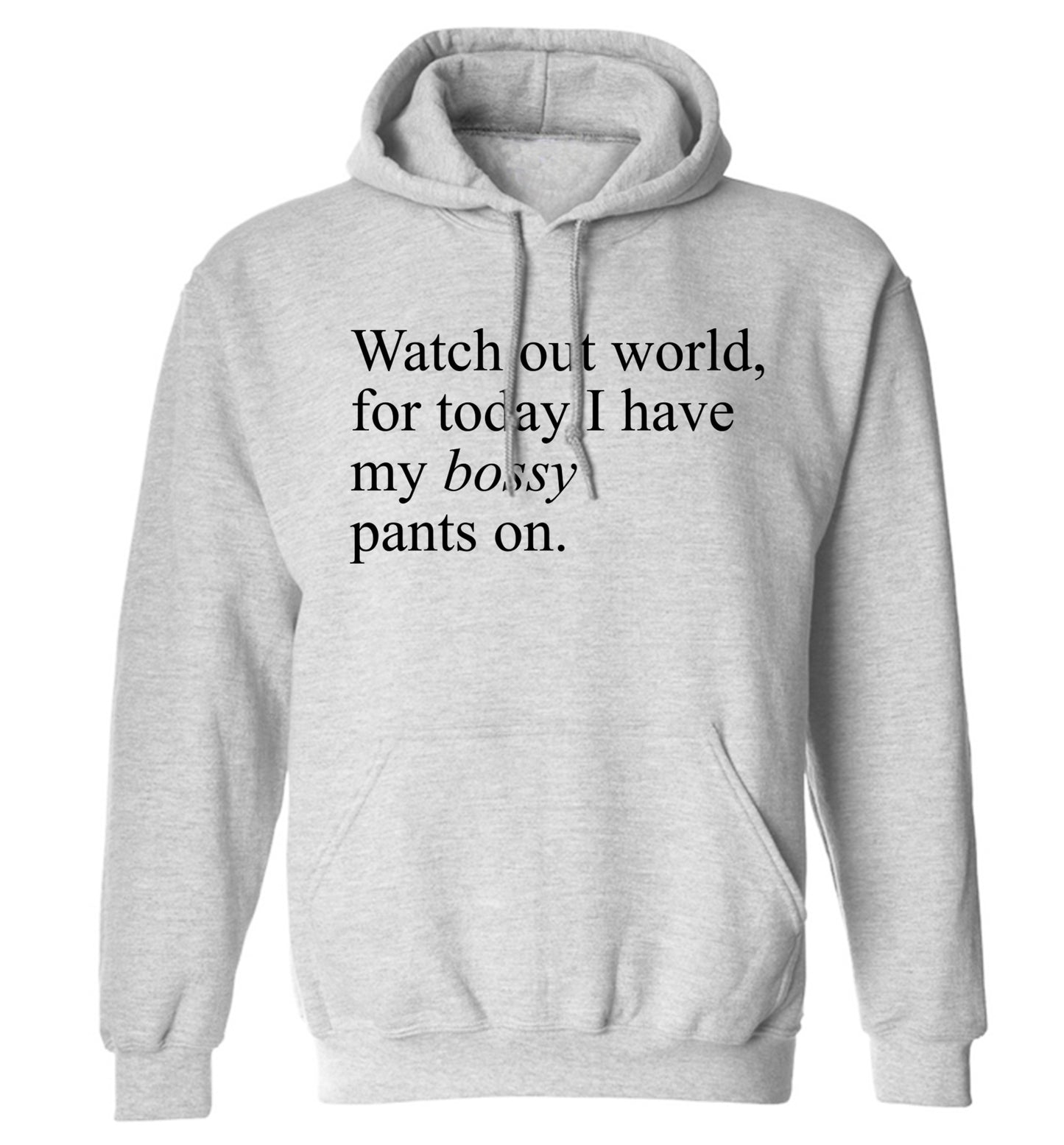 Watch out world, for today I have my bossy pants on adults unisex grey hoodie 2XL