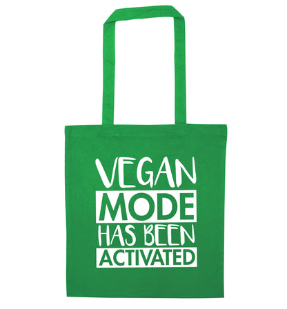 Vegan mode activated green tote bag
