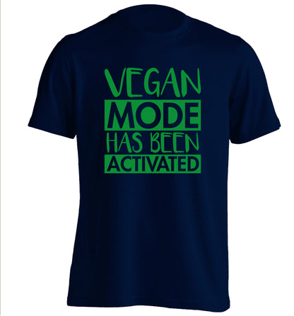 Vegan mode activated adults unisex navy Tshirt 2XL