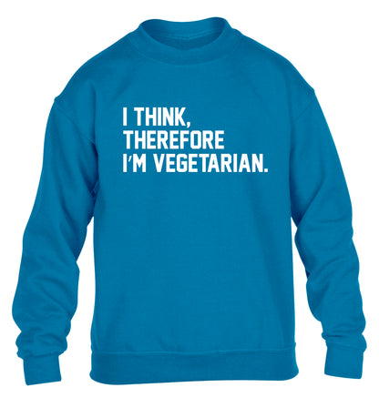 I think therefore I'm vegetarian children's blue sweater 12-14 Years