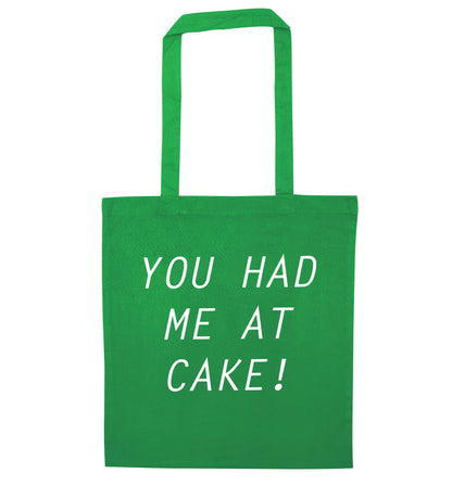 You had me at cake green tote bag