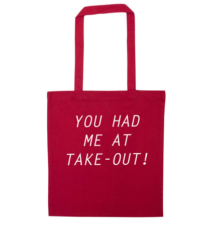 You had me at take-out red tote bag