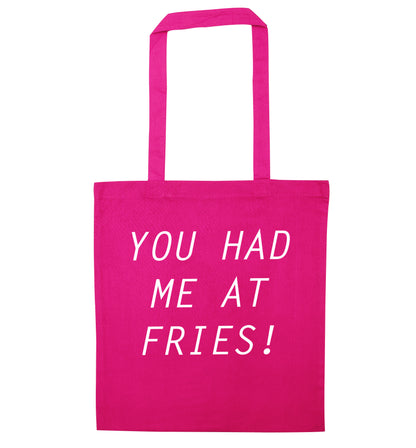 You had me at fries pink tote bag