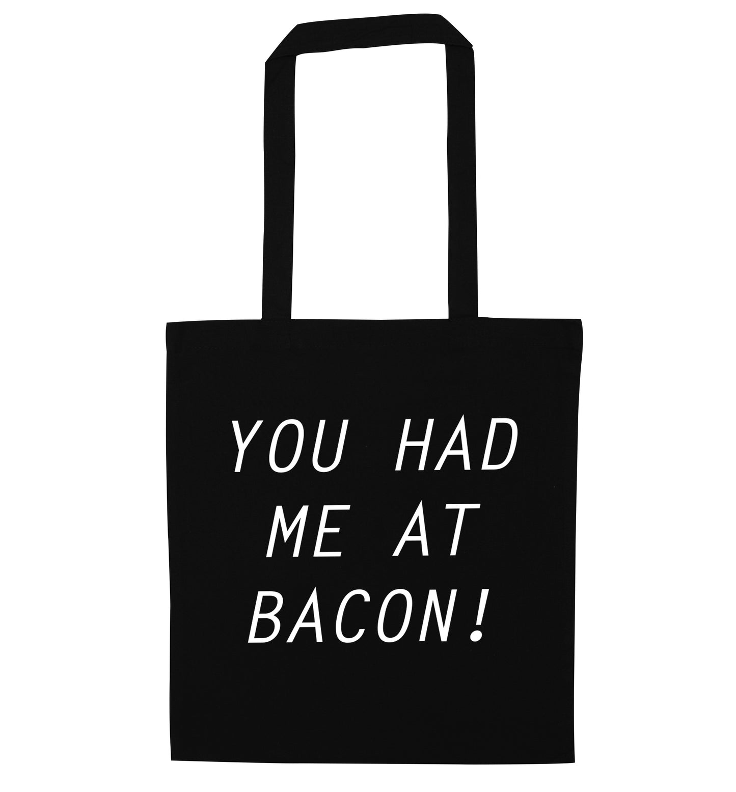 You had me at bacon black tote bag