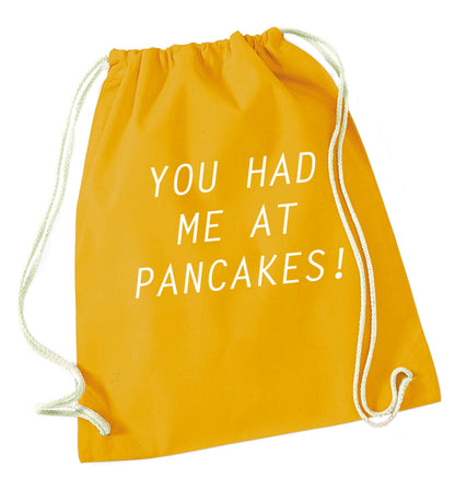 You had me at pancakes mustard drawstring bag