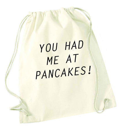 You had me at pancakes natural drawstring bag