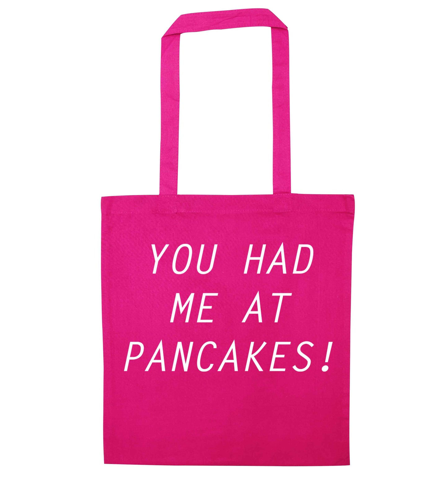 You had me at pancakes pink tote bag