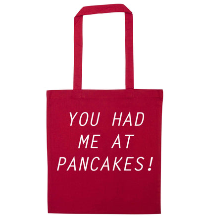 You had me at pancakes red tote bag