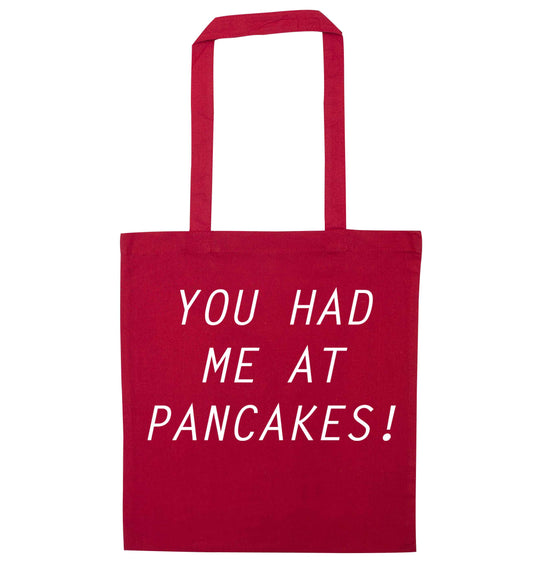 You had me at pancakes red tote bag