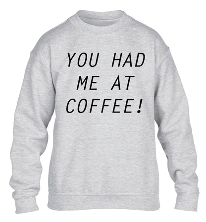 You had me at coffee children's grey sweater 12-14 Years