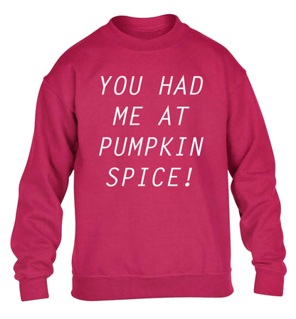 You had me at pumpkin spice children's pink sweater 12-14 Years