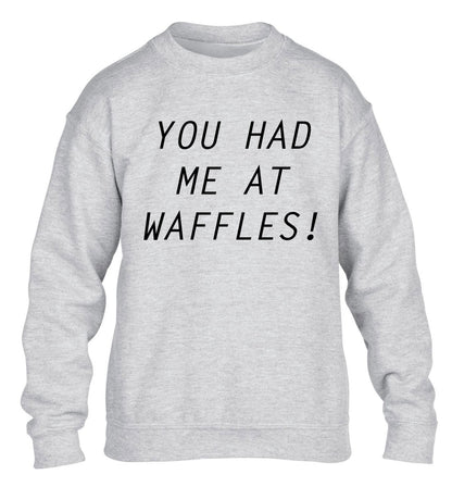 You had me at waffles children's grey sweater 12-14 Years