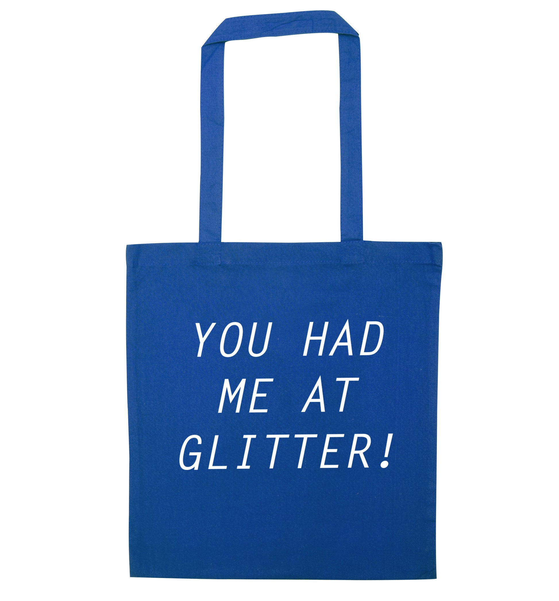 You had me at glitter blue tote bag