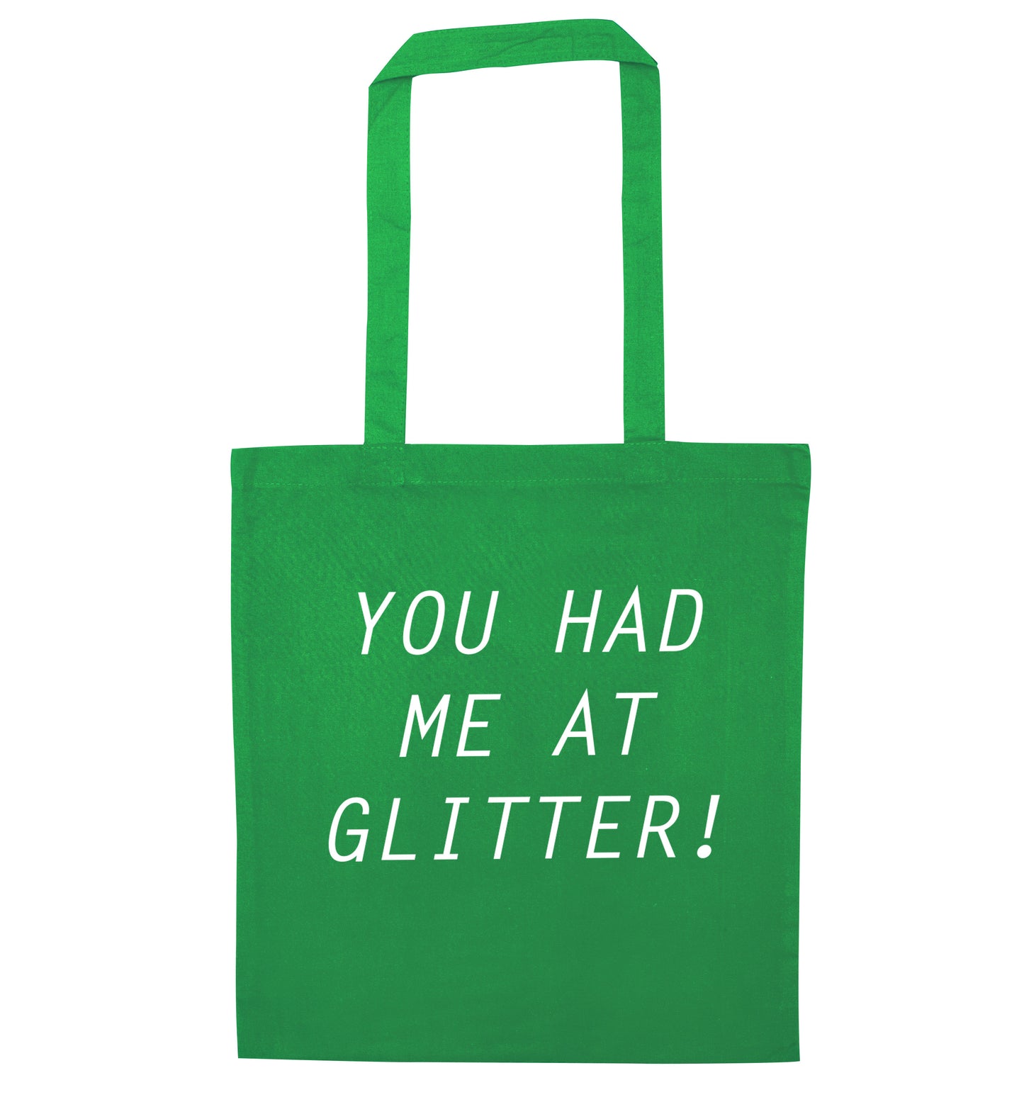You had me at glitter green tote bag