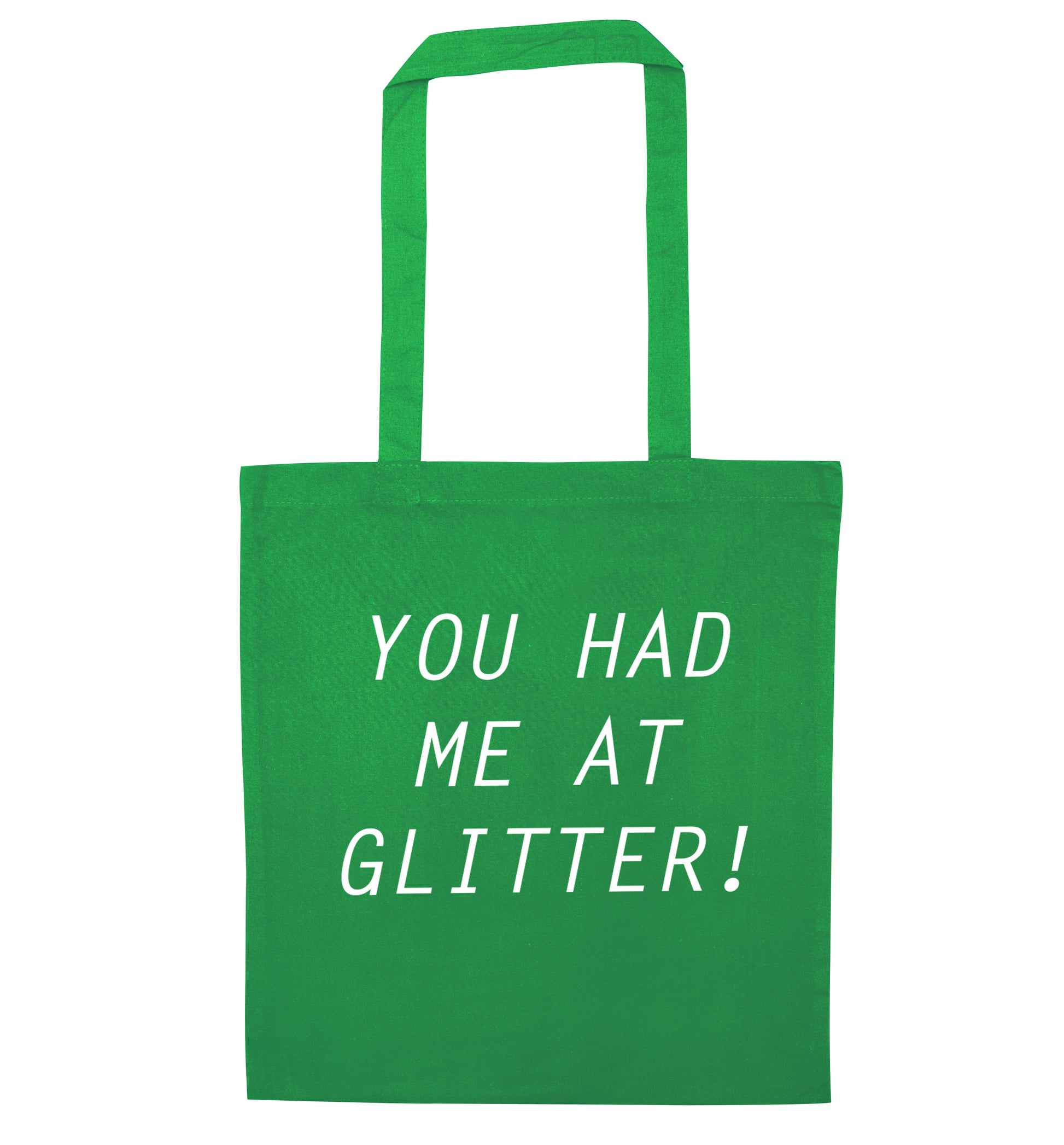 You had me at glitter green tote bag