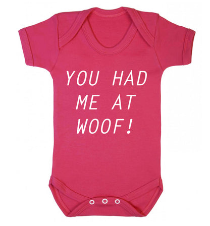 You had me at woof Baby Vest dark pink 18-24 months