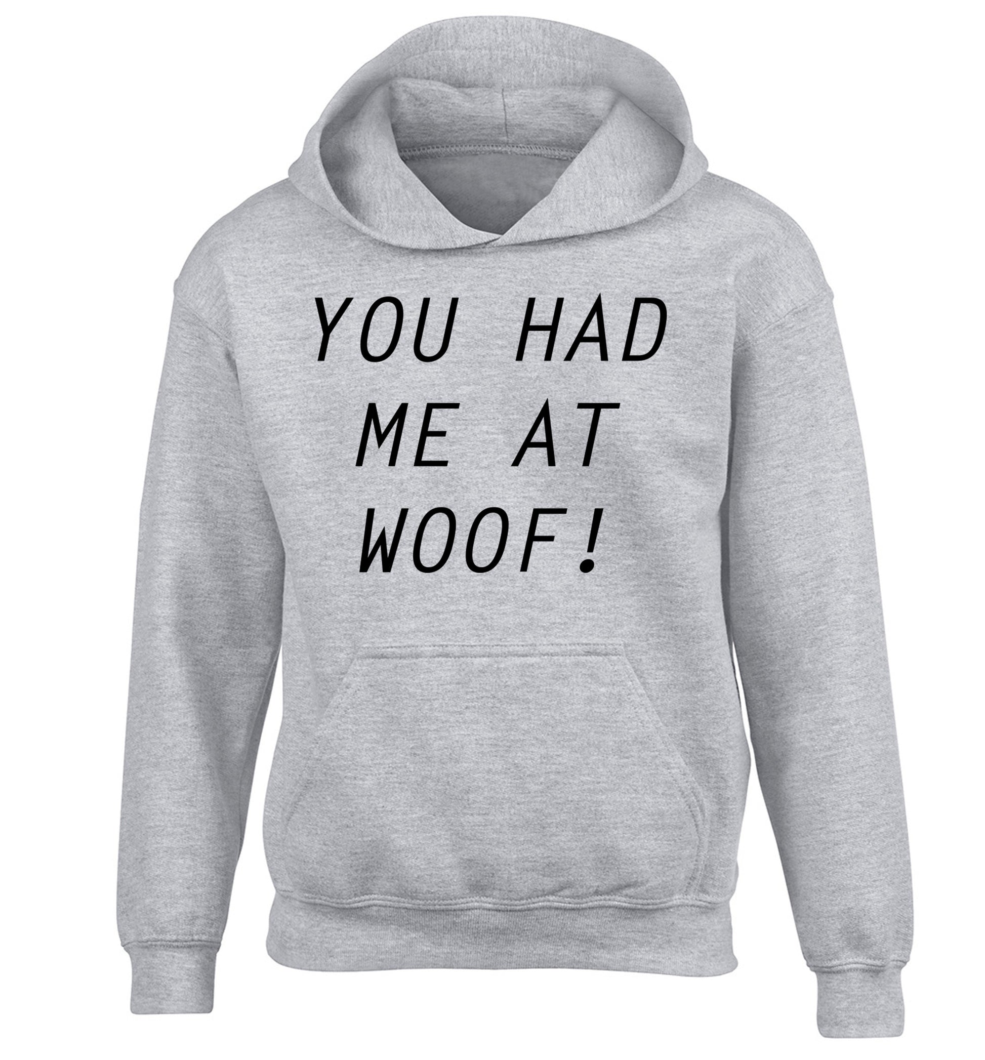 You had me at woof children's grey hoodie 12-14 Years