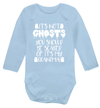 It's not ghosts you should be scared of it's my grandma! Baby Vest long sleeved pale blue 6-12 months