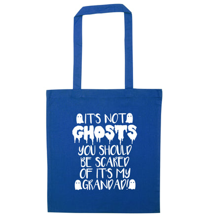 It's not ghosts you should be scared of it's my grandad! blue tote bag