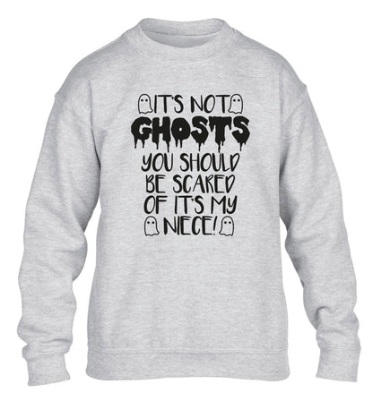 It's not ghosts you should be scared of it's my niece! children's grey sweater 12-14 Years