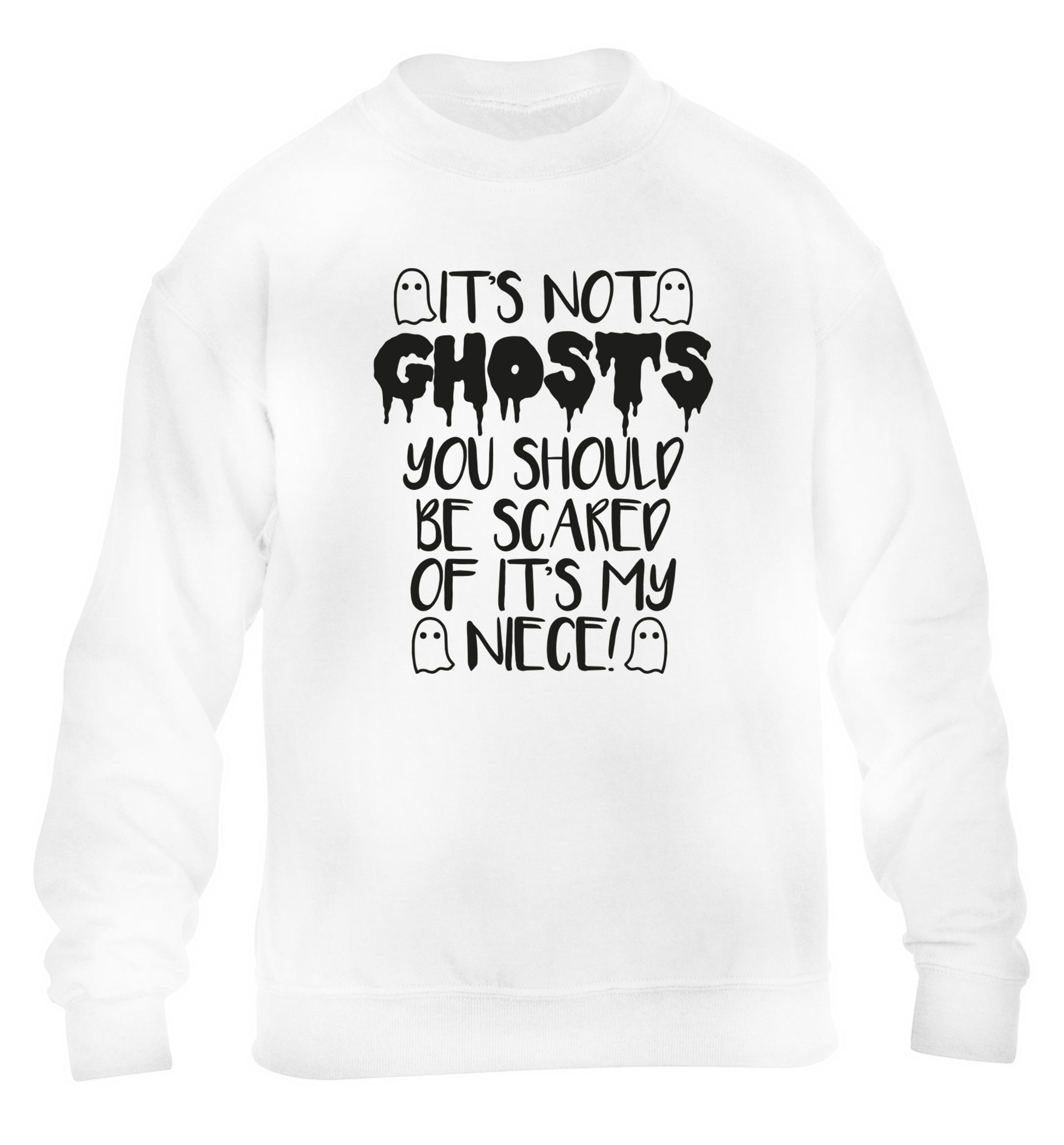 It's not ghosts you should be scared of it's my niece! children's white sweater 12-14 Years