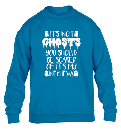 It's not ghosts you should be scared of it's my nephew! children's blue sweater 12-14 Years