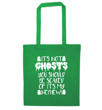 It's not ghosts you should be scared of it's my nephew! green tote bag