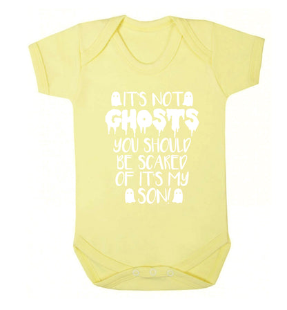 It's not ghosts you should be scared of it's my son! Baby Vest pale yellow 18-24 months