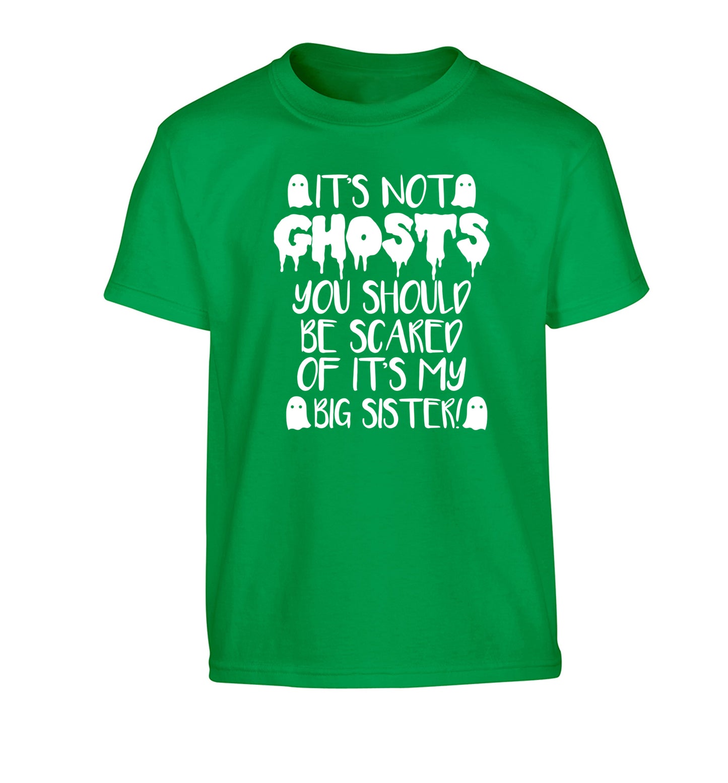 It's not ghosts you should be scared of it's my big brother! Children's green Tshirt 12-14 Years