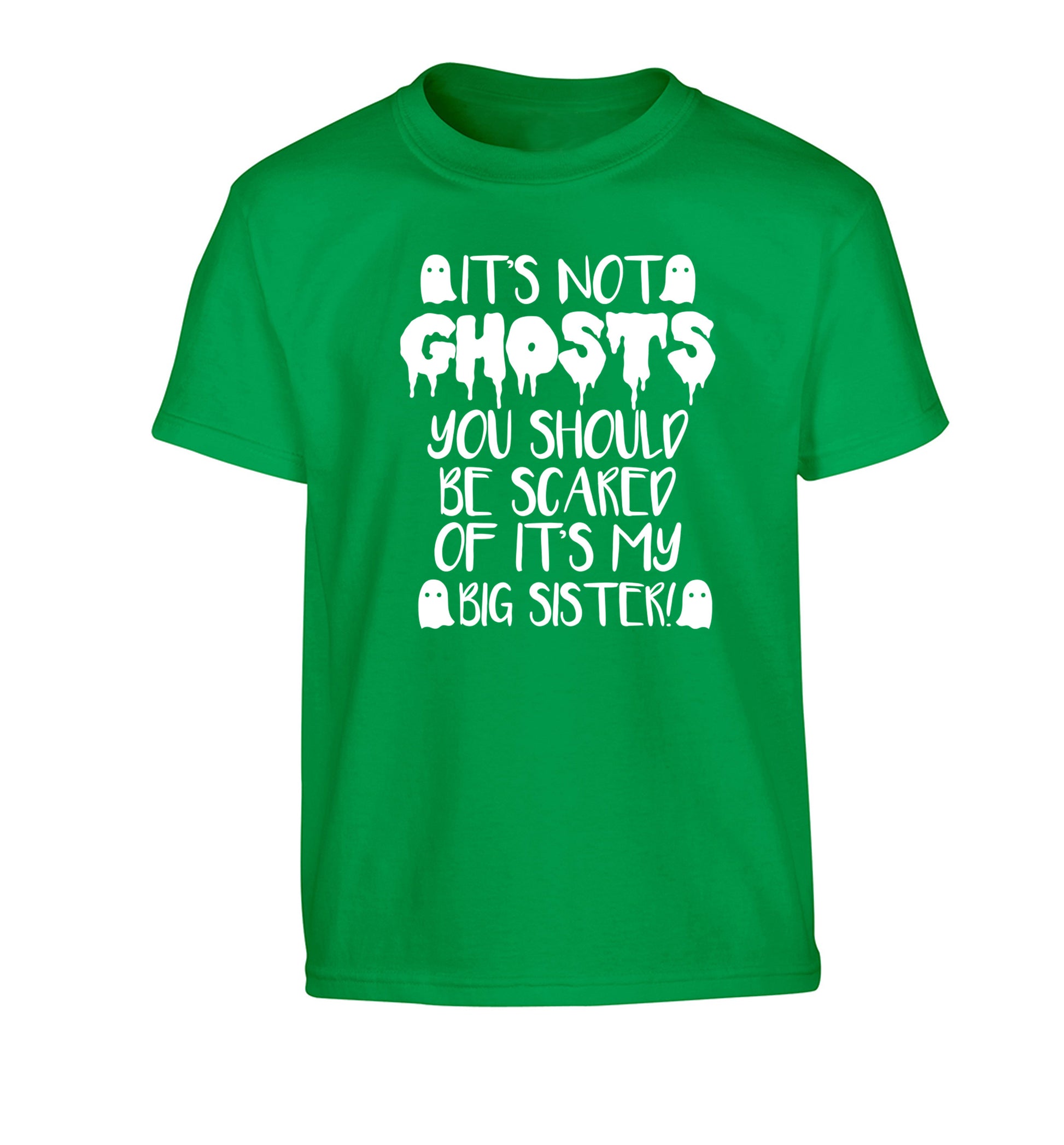 It's not ghosts you should be scared of it's my big brother! Children's green Tshirt 12-14 Years