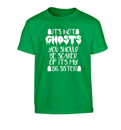 It's not ghosts you should be scared of it's my big brother! Children's green Tshirt 12-14 Years
