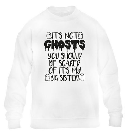 It's not ghosts you should be scared of it's my big brother! children's white sweater 12-14 Years