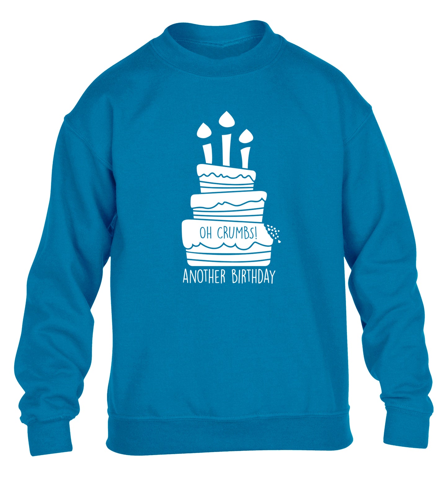 Oh crumbs another birthday! children's blue sweater 12-14 Years
