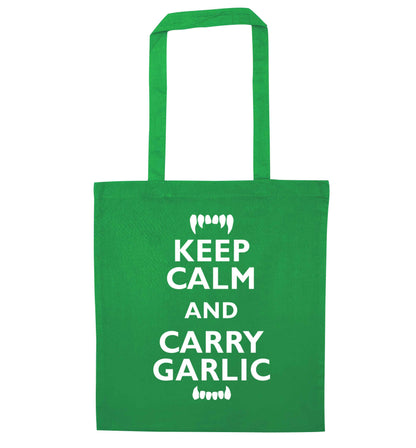 Keep calm and carry garlic green tote bag