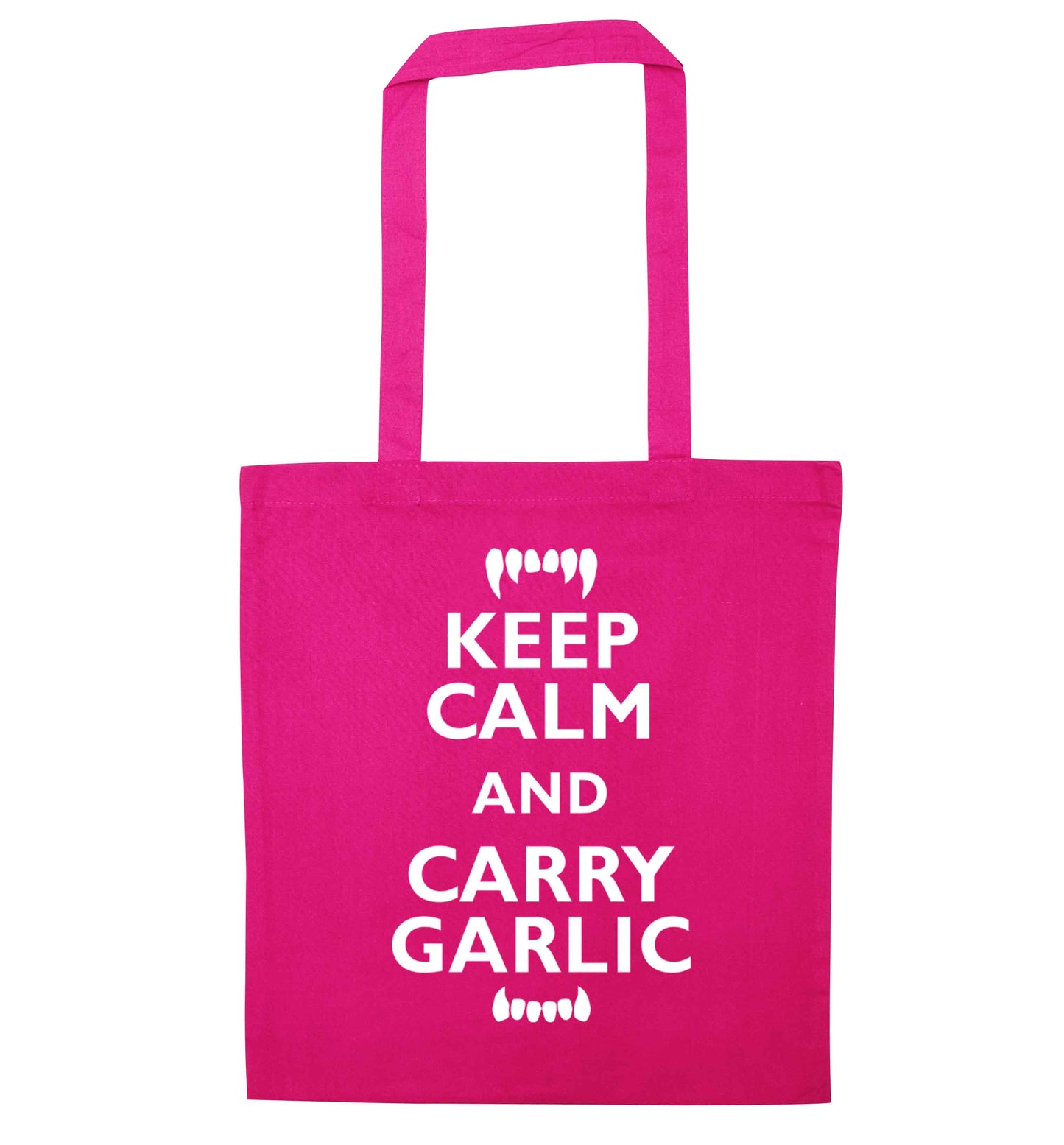Keep calm and carry garlic pink tote bag