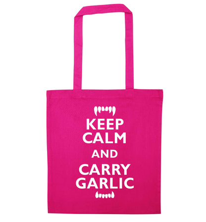 Keep calm and carry garlic pink tote bag