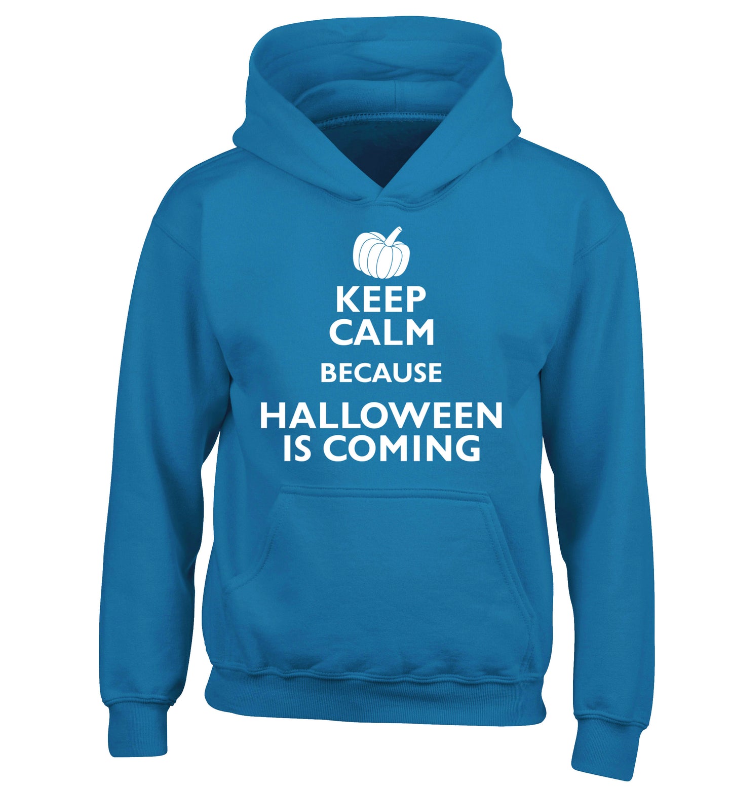 Keep calm because halloween is coming children's blue hoodie 12-14 Years