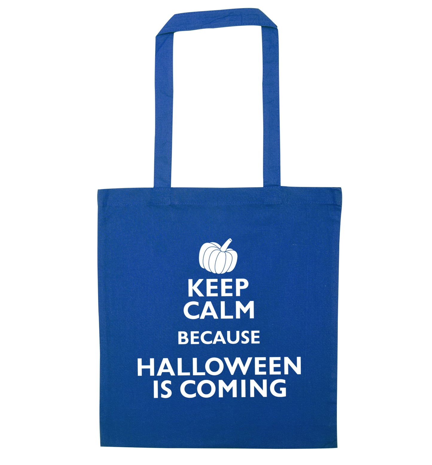 Keep calm because halloween is coming blue tote bag