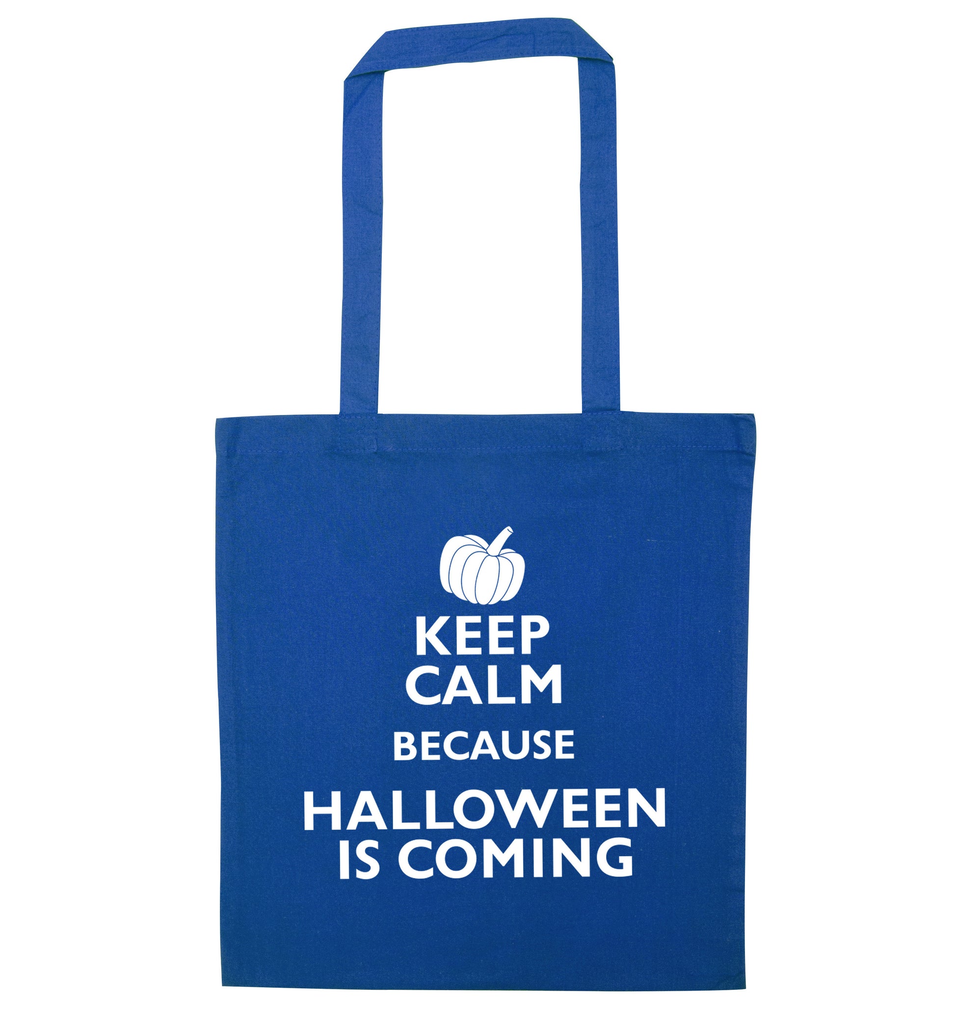 Keep calm because halloween is coming blue tote bag