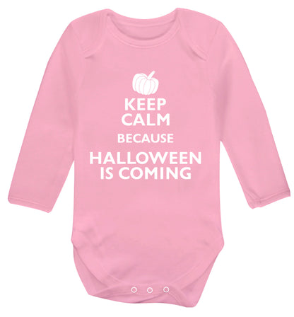 Keep calm because halloween is coming Baby Vest long sleeved pale pink 6-12 months