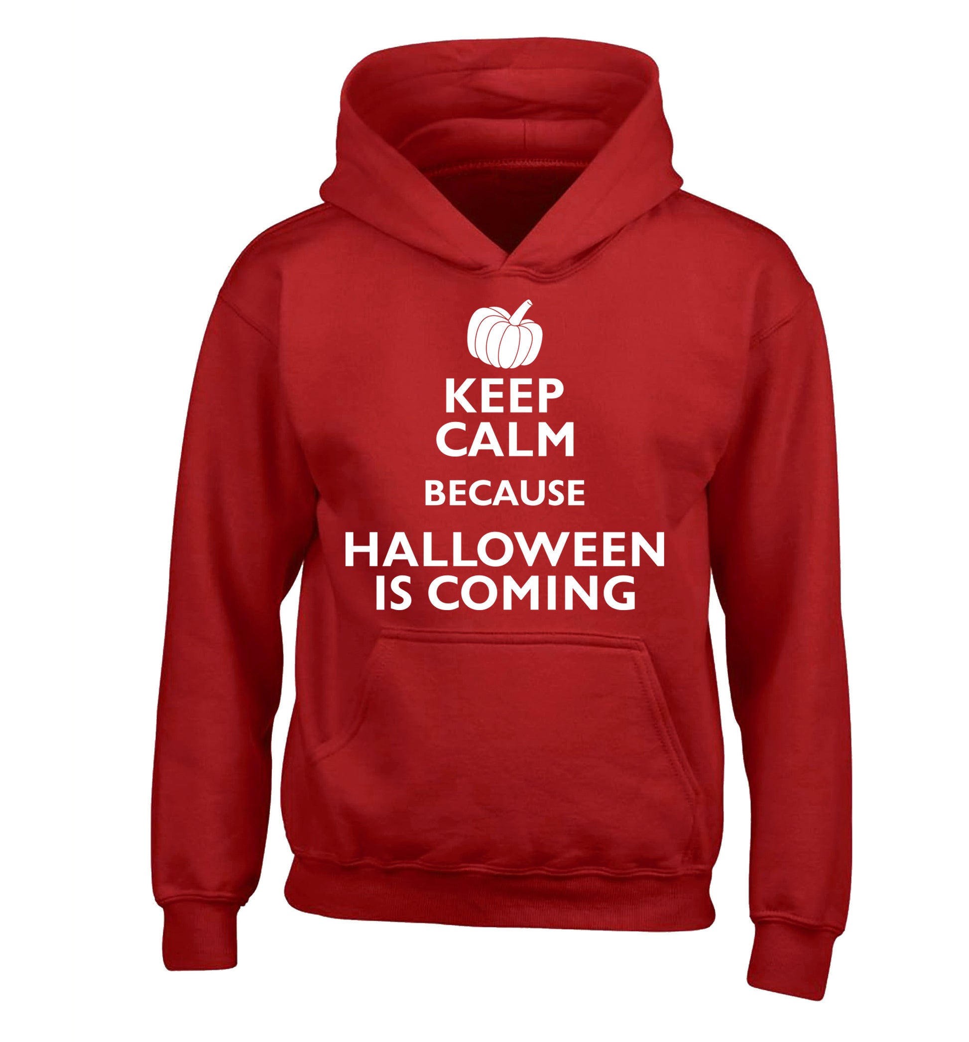 Keep calm because halloween is coming children's red hoodie 12-14 Years