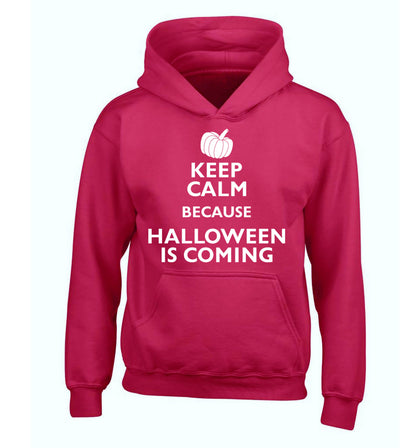 Keep calm because halloween is coming children's pink hoodie 12-14 Years