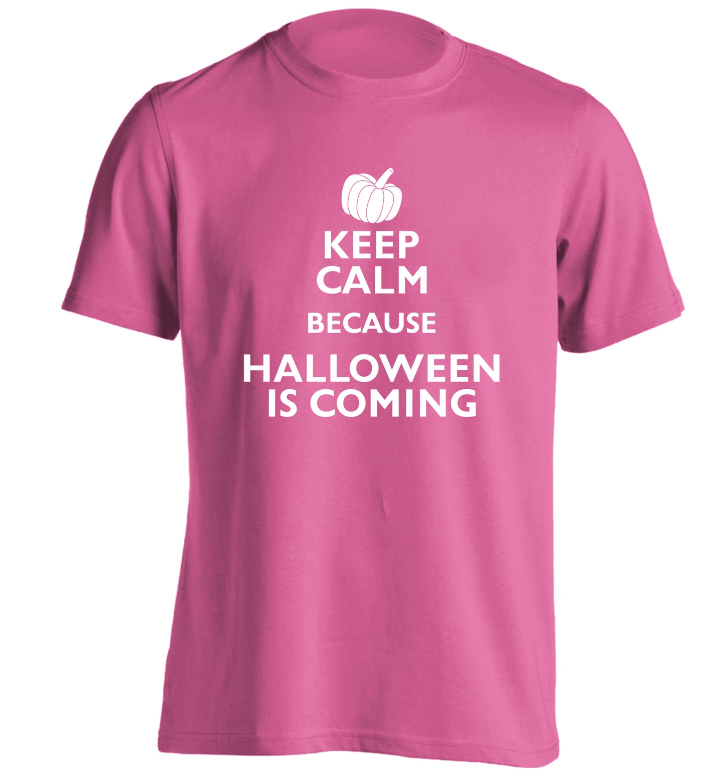 Keep calm because halloween is coming adults unisex pink Tshirt 2XL